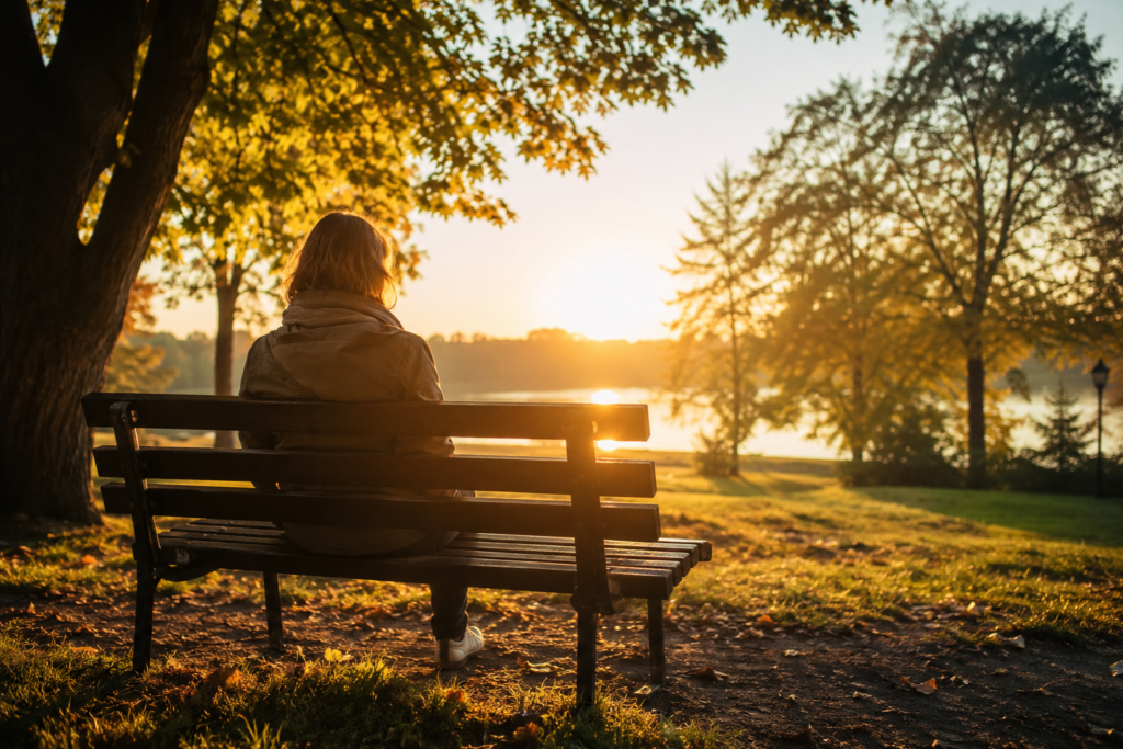 femme seule dans un parc, l'angoisse produit de l'isolement
